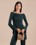 Top Verde Elegante Manga Larga con Escote Barco y Frunces | Invitadas THE-ARE