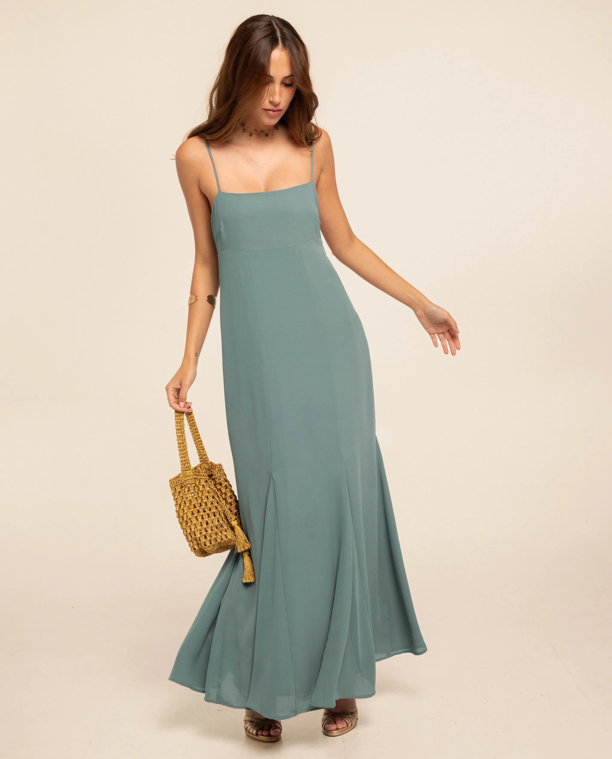 aquamarine midi dress Silk Satin Midi Dress: Aquamarine Cowl Neck Slip Dress