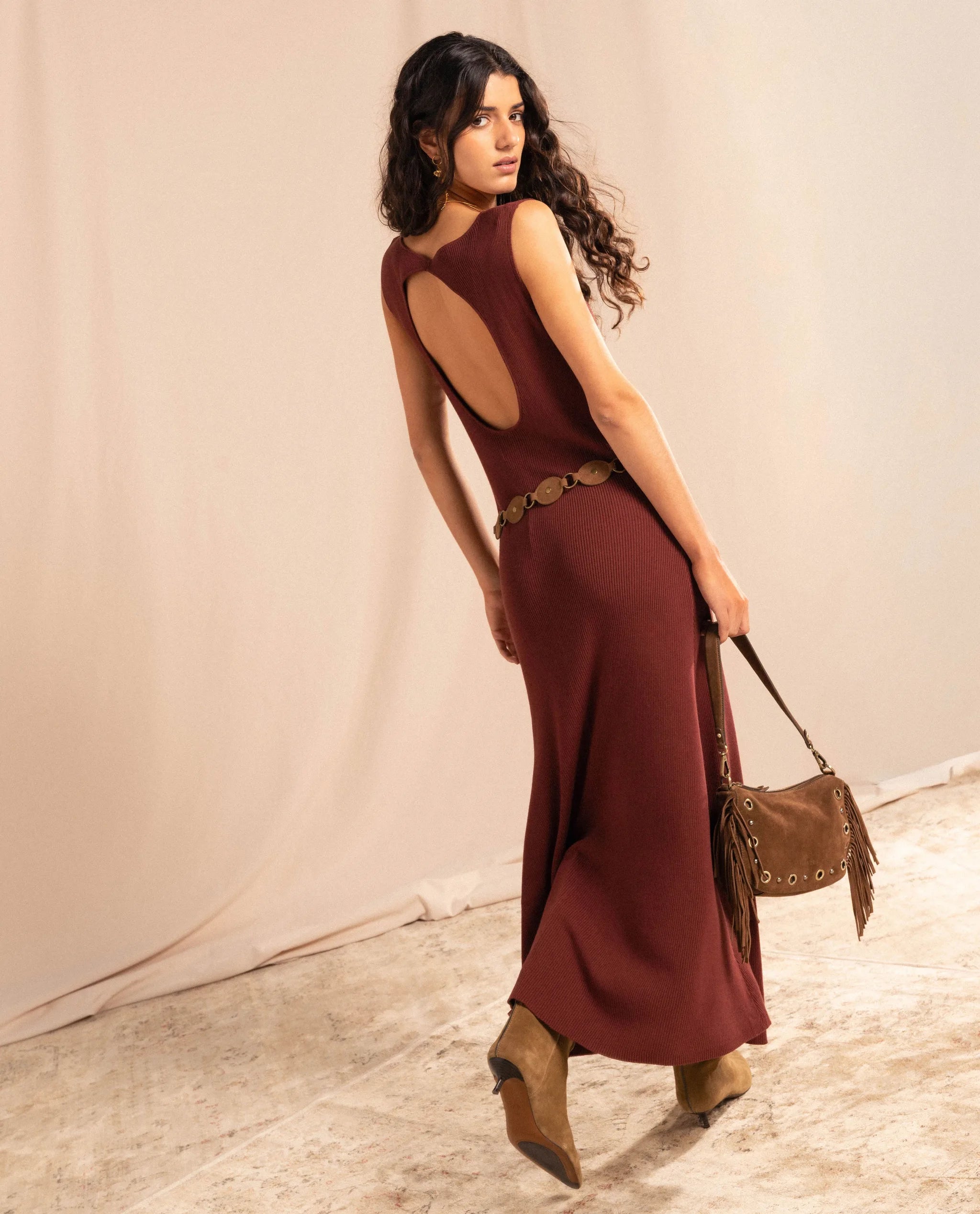 red and brown dress red and brown dress Linen-Blend V-Neck Maxi Dress with Natural Texture Earth Brown aisl