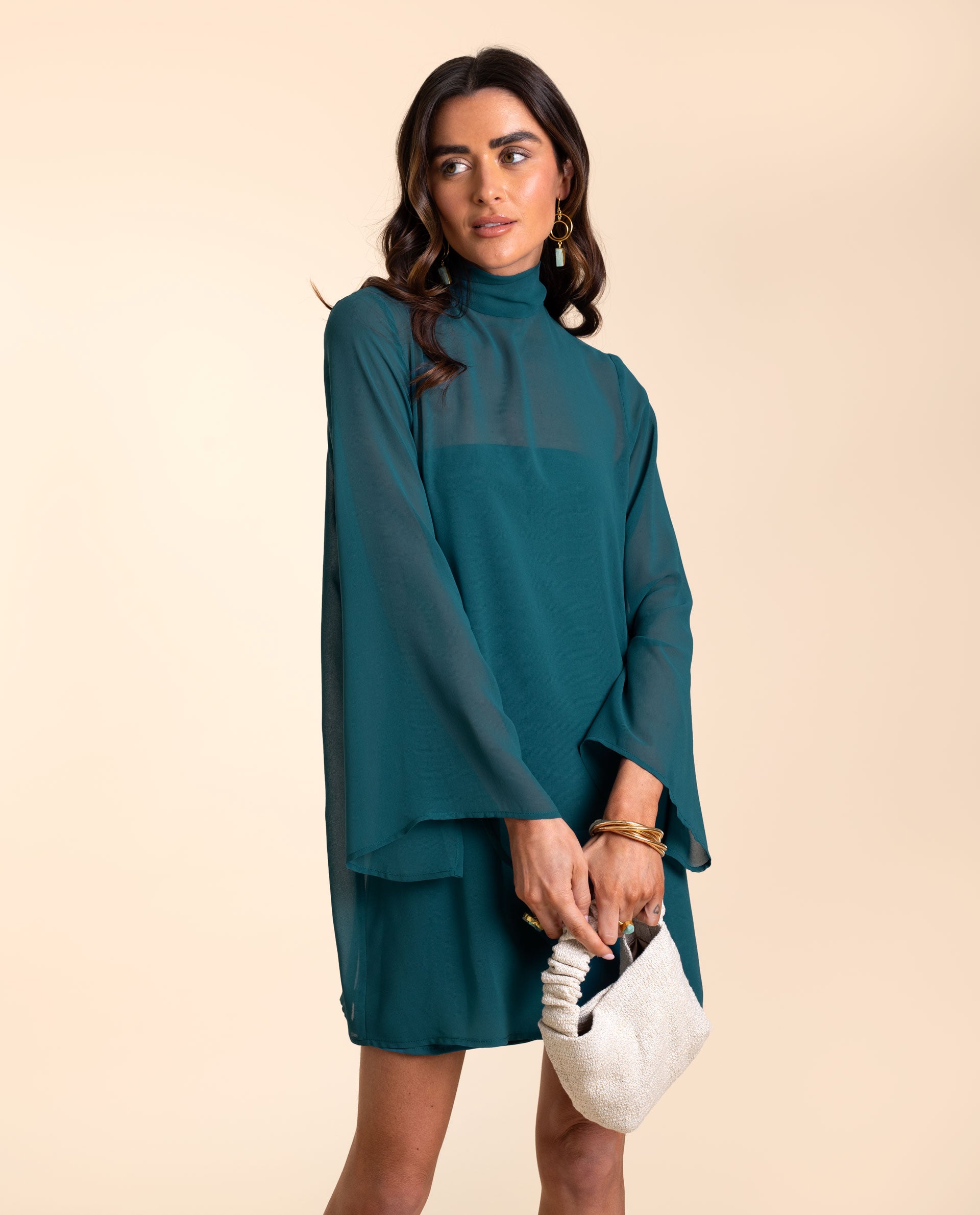 Short Blue Halter Dress with Long Sleeves