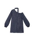Vestido Corto de Manga Larga Asimétrico con Fular | THE-ARE