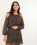 VESTIDO TOGETHER AGAIN | Vestido Corto Manga Larga Estampado Hombros Descubiertos | THE-ARE