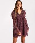 Vestido Corto Mangas Largas Marrón Estampado | THE-ARE