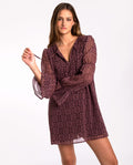 Vestido Corto Mangas Largas Marrón Estampado | THE-ARE