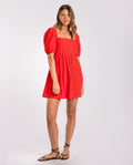 Vestido Corto Rojo con Mangas Cortas Abullonadas | THE-ARE