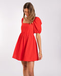 Vestido Corto Rojo con Mangas Cortas Abullonadas | THE-ARE