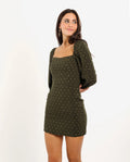 DON'T ASK WHY DRESS | Green Short Dress with Interlocked Back and Long Sleeves | THE-ARE