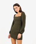 DON'T ASK WHY DRESS | Green Short Dress with Interlocked Back and Long Sleeves | THE-ARE