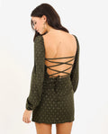 DON'T ASK WHY DRESS | Green Short Dress with Interlocked Back and Long Sleeves | THE-ARE