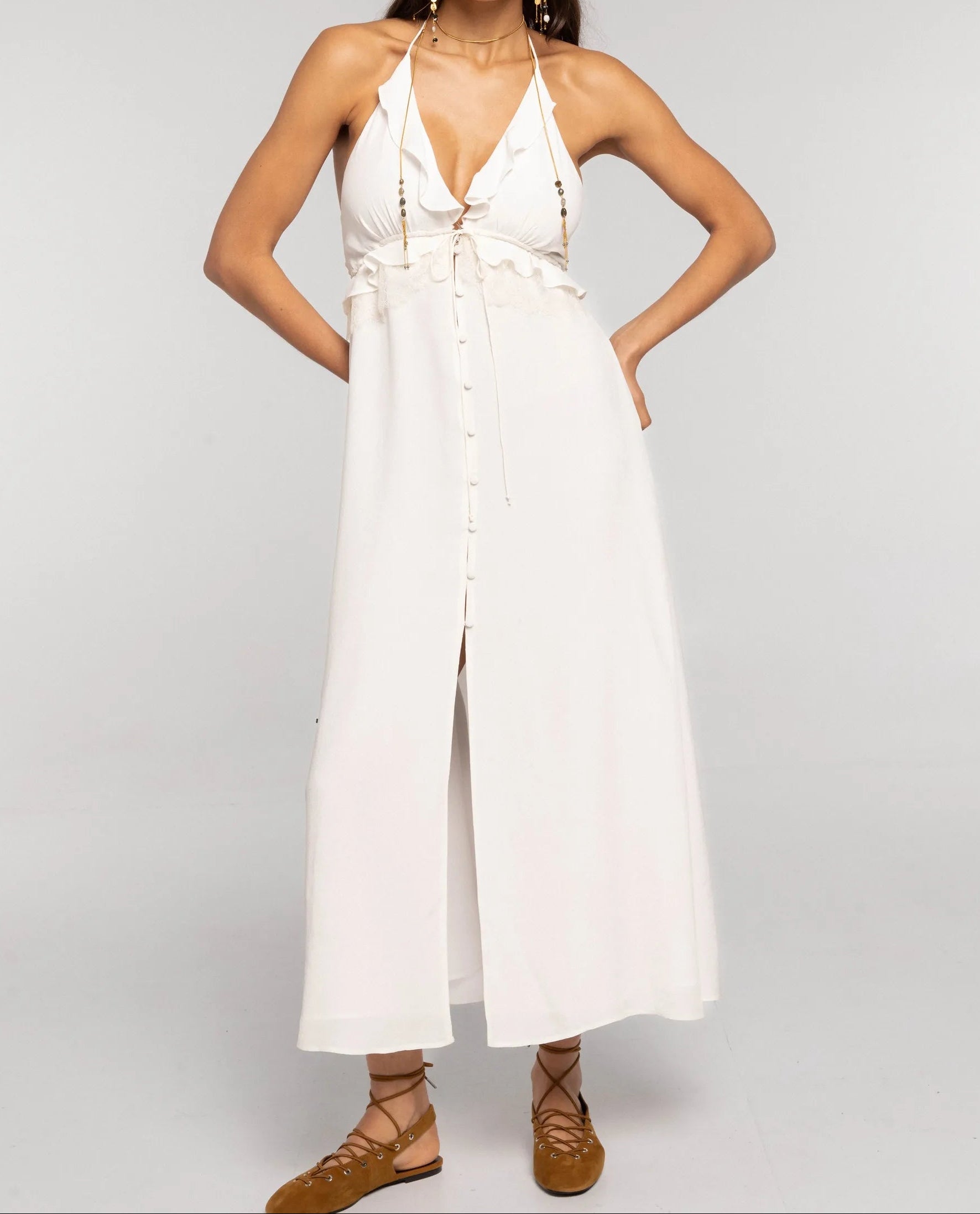 casual white backless dress Women's Dresses Stella Fit and Flare Backless Dress White M by Selfie Leslie Clearance