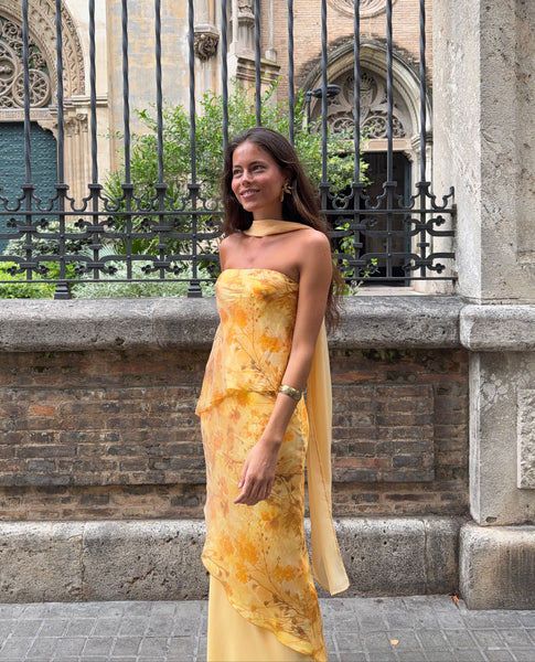Strapless three-layer printed dress