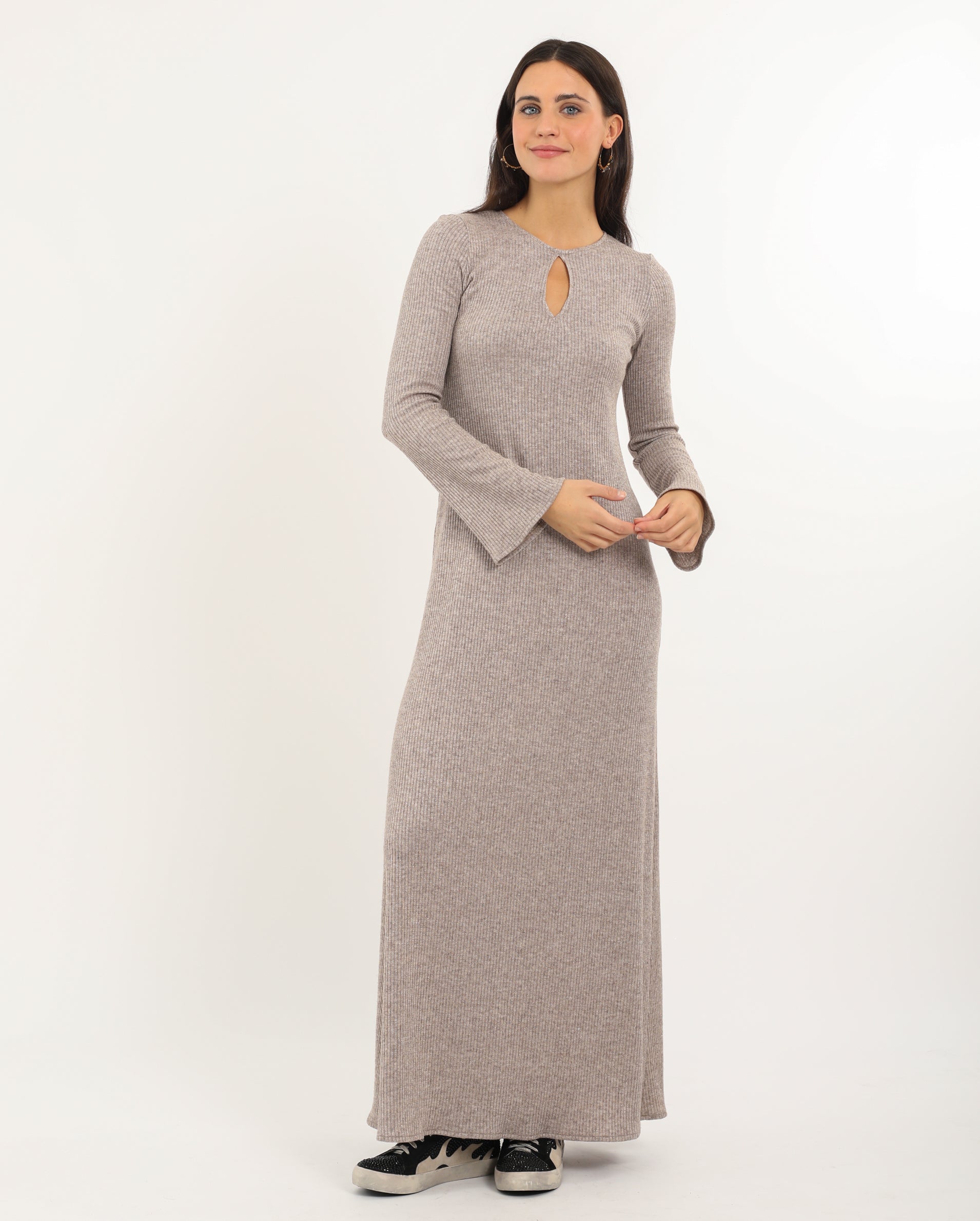 Beige Knit Maxi Dress with Sparkle