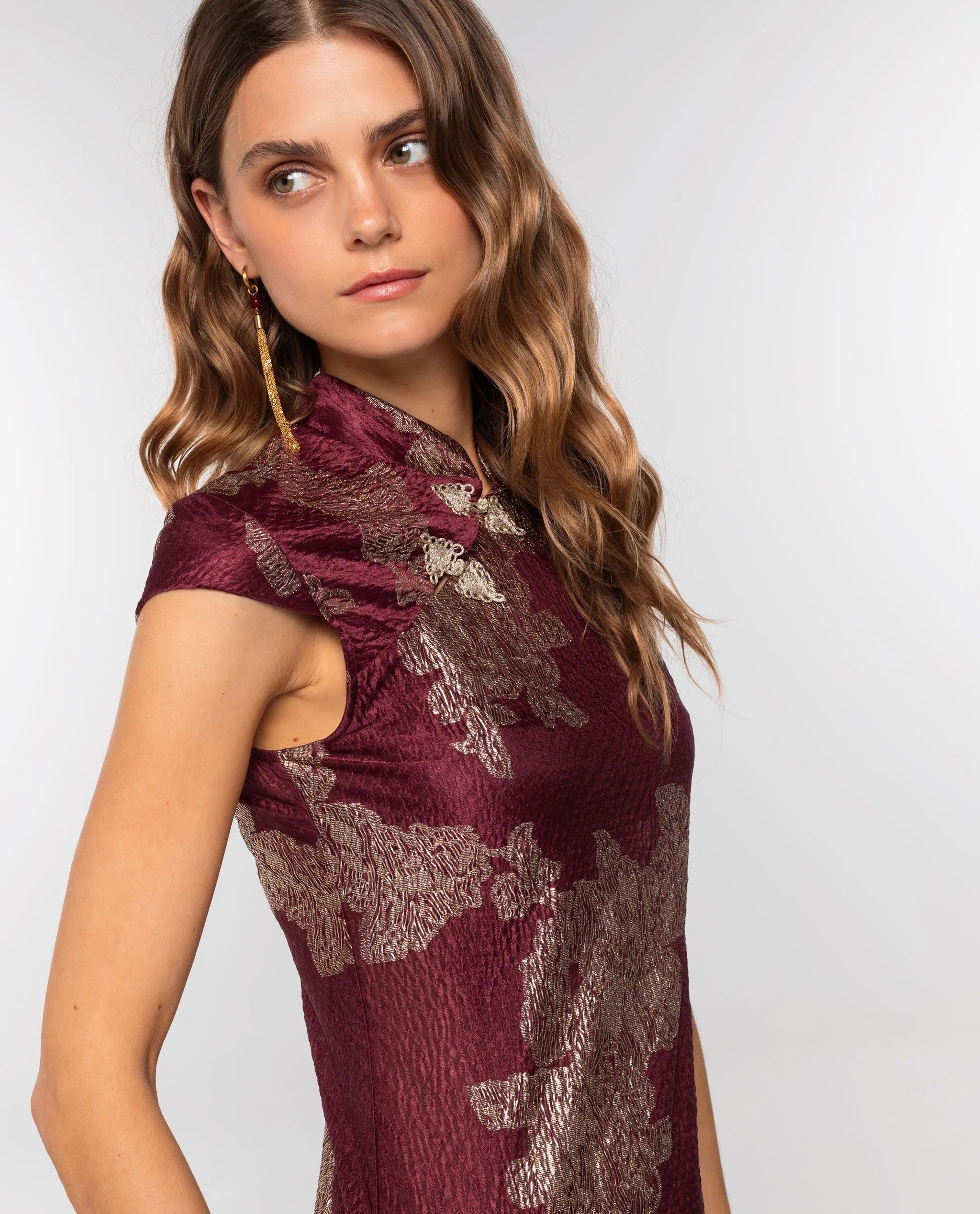burgundy jacquard dress Adrianna Papell Women's Jacquard One-Shoulder Gown - Burgundy