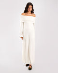 Vestido Largo Blanco de Punto Canalé con Escote Bardot | THE-ARE