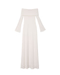 Vestido Largo Blanco de Punto Canalé con Escote Bardot | THE-ARE
