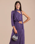 Vestido Largo Estampado Morado Asimétrico Lazada al Cuello | Invitadas THE-ARE
