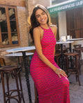 Vestido Largo de Punto Calado Fucsia Halter | THE-ARE