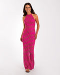 Vestido Largo de Punto Calado Fucsia Halter | THE-ARE