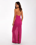Vestido Largo de Punto Calado Fucsia Halter | THE-ARE