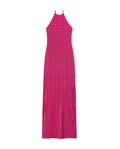 Vestido Largo de Punto Calado Fucsia Halter | THE-ARE