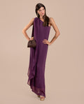 Vestido Largo Malva Elegante Asimétrico con Capa | Invitadas THE-ARE