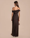 Vestido Largo Marrón de Tirantes con Escote Drapeado | Invitadas THE-ARE