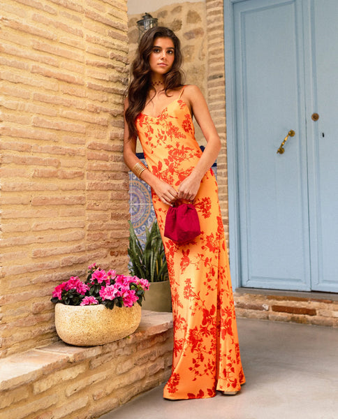 Orange Floral Slip Dress