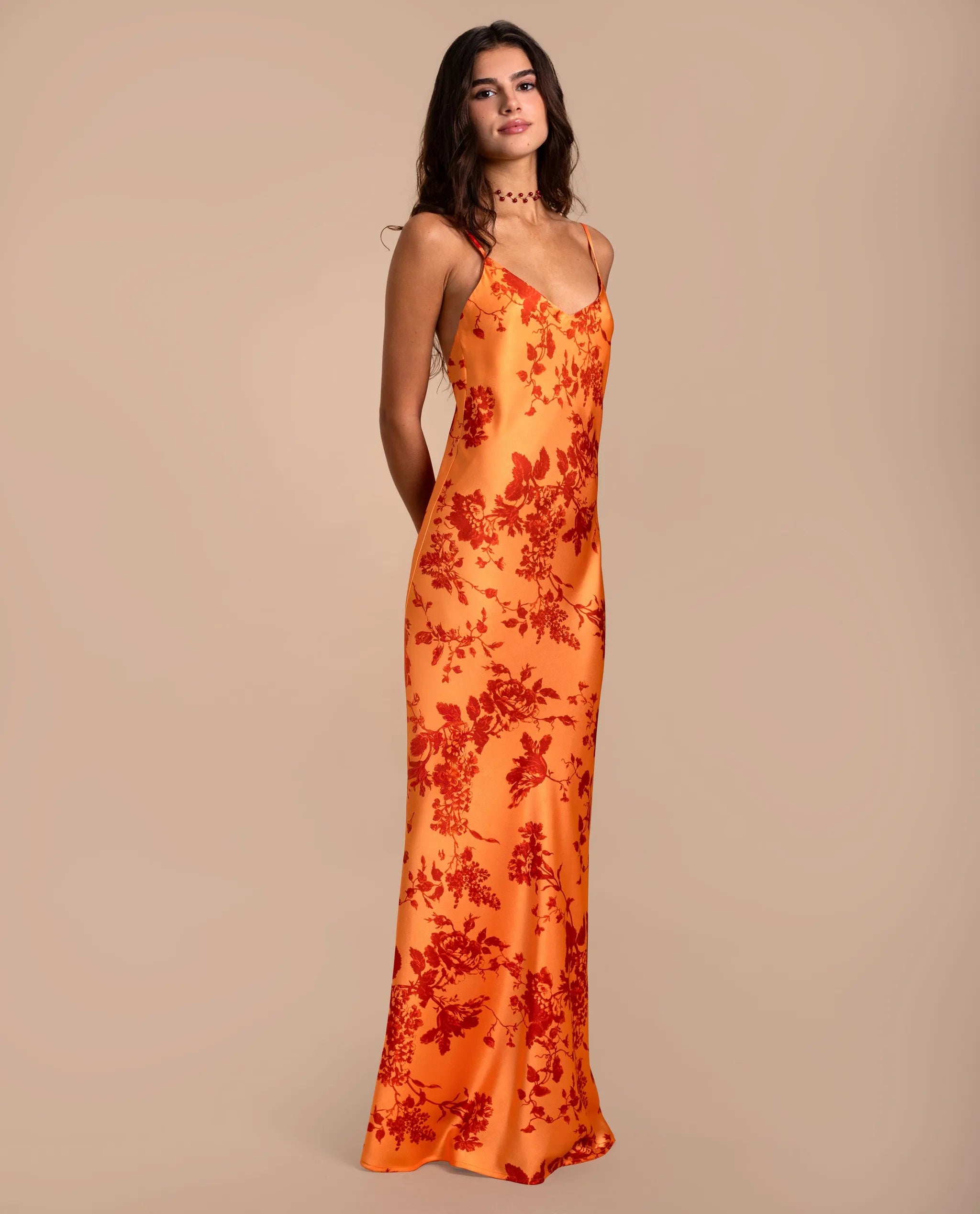 orange floral print dress Anita Orange Floral Print Midi Dress | Women's Clothing