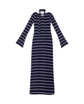 Vestido Largo de Punto con Rayas Horizontales Azul y Fular | THE-ARE