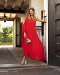 VESTIDO MRS. RIVERA | Vestido Rojo Largo Fluido Rosa Maquillaje | Invitadas THE-ARE