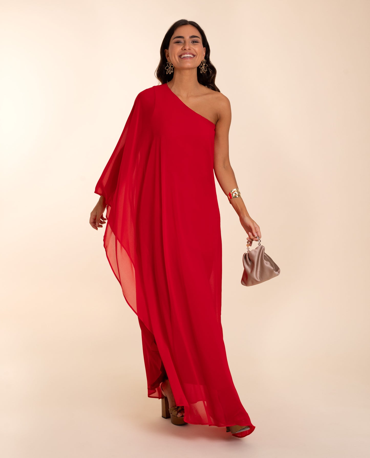 VESTIDO MRS. RIVERA | Vestido Rojo Largo Fluido Rosa Maquillaje | Invitadas THE-ARE