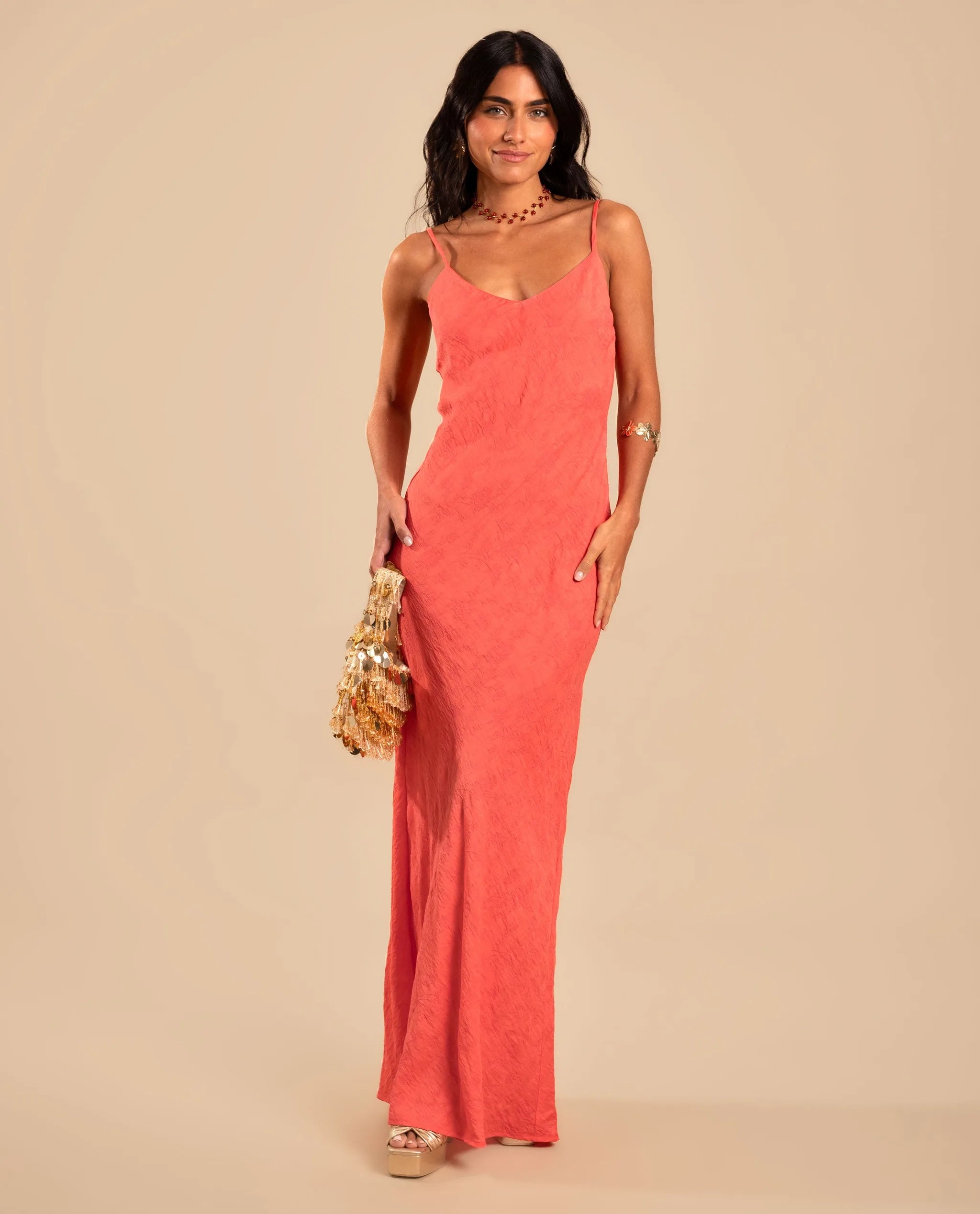 Coral Red Slip Dress | THE-ARE Guests Coral Red Slip Dress | THE-ARE Guests