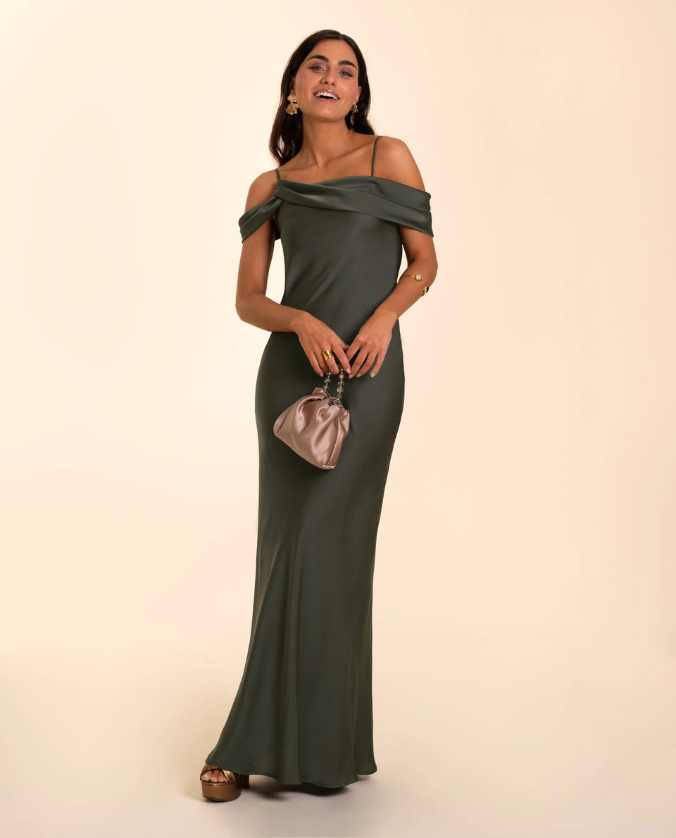 Vestido de chiffon con escote en V y tiras traseras decorativas Verde Oscuro Tallas Grandes