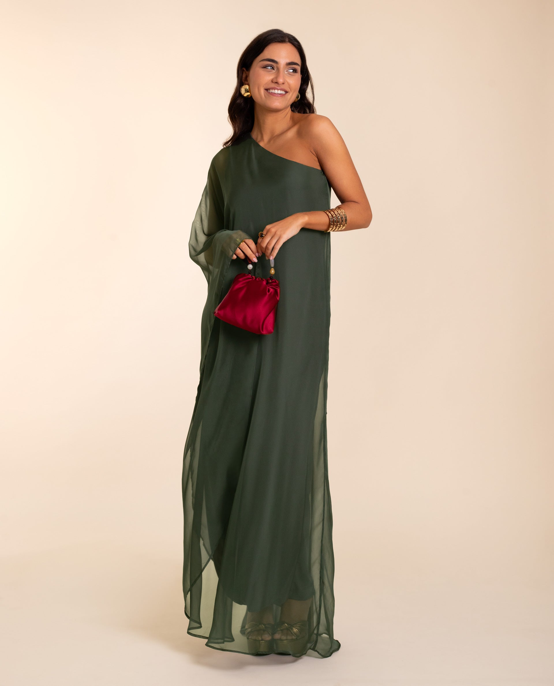 VESTIDO MRS. RIVERA | Vestido Larg Vestido Largo Fluido Verde Elegante | Invitadas THE-ARE