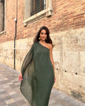 VESTIDO MRS. RIVERA | Vestido Larg Vestido Largo Fluido Verde Elegante | Invitadas THE-ARE
