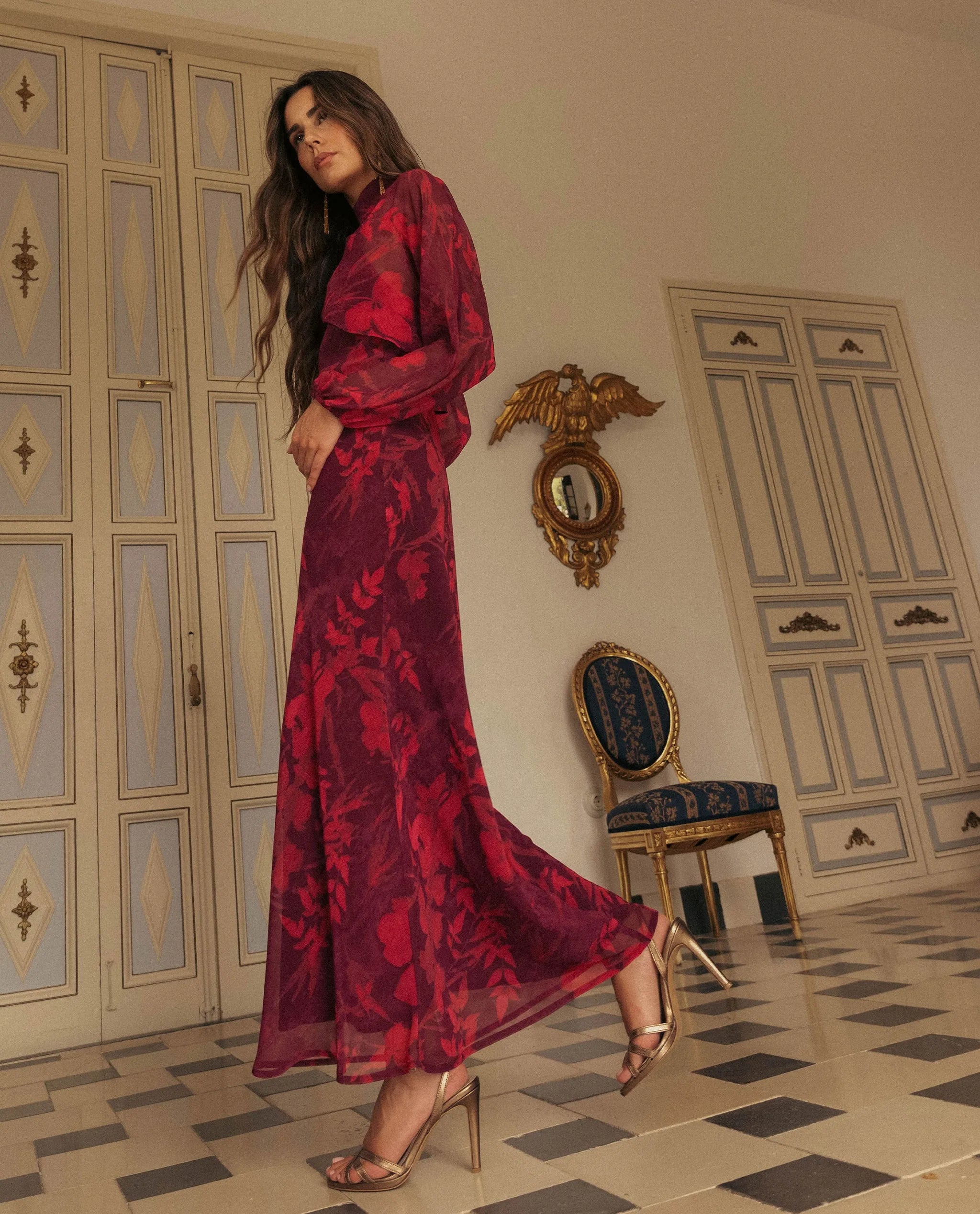 Burgundy Printed Slip Midi Dress | THE-ARE Guests Burgundy Printed Slip Midi Dress | THE-ARE Guests