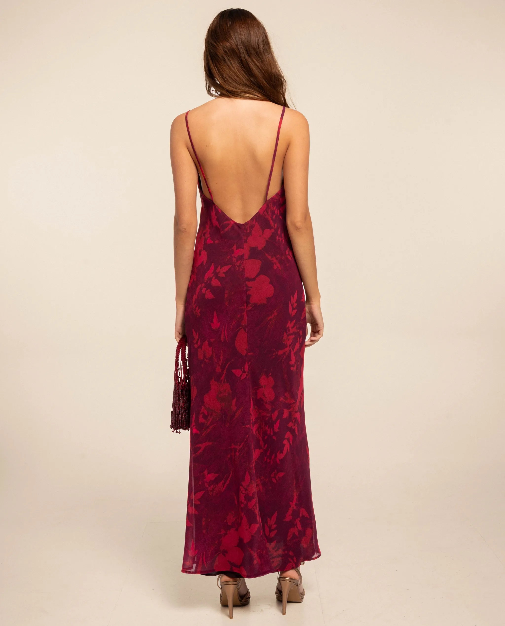 Burgundy Printed Slip Midi Dress | THE-ARE Guests Burgundy Printed Slip Midi Dress | THE-ARE Guests