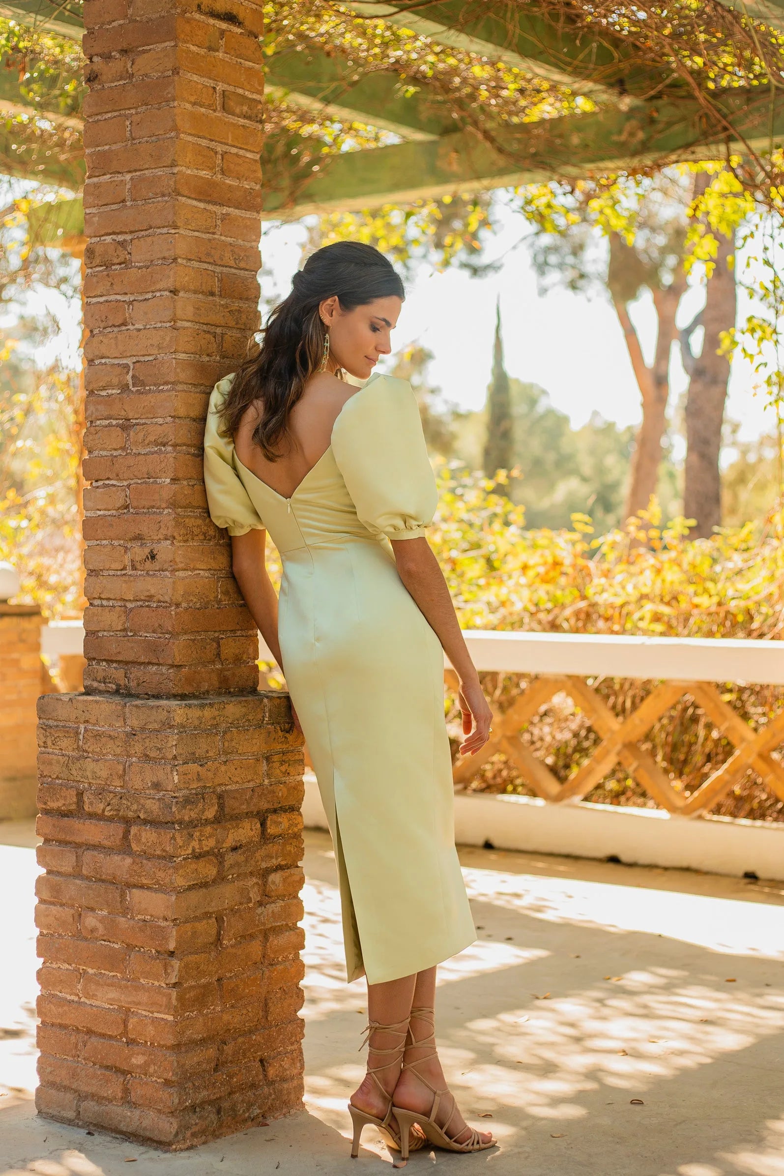 yellow backless midi dress Mariana Yellow Lace Bust Midi Dress - US 6