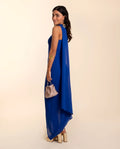VESTIDO ALHAMBRA | Vestido Midi Azul Asimétrico con Fular | Invitadas THE-ARE