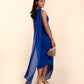 VESTIDO ALHAMBRA | Vestido Midi Azul Asimétrico con Fular | Invitadas THE-ARE