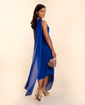 VESTIDO ALHAMBRA | Vestido Midi Azul Asimétrico con Fular | Invitadas THE-ARE