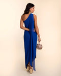 VESTIDO ALHAMBRA | Vestido Midi Azul Asimétrico con Fular | Invitadas THE-ARE