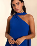 VESTIDO ALHAMBRA | Vestido Midi Azul Asimétrico con Fular | Invitadas THE-ARE