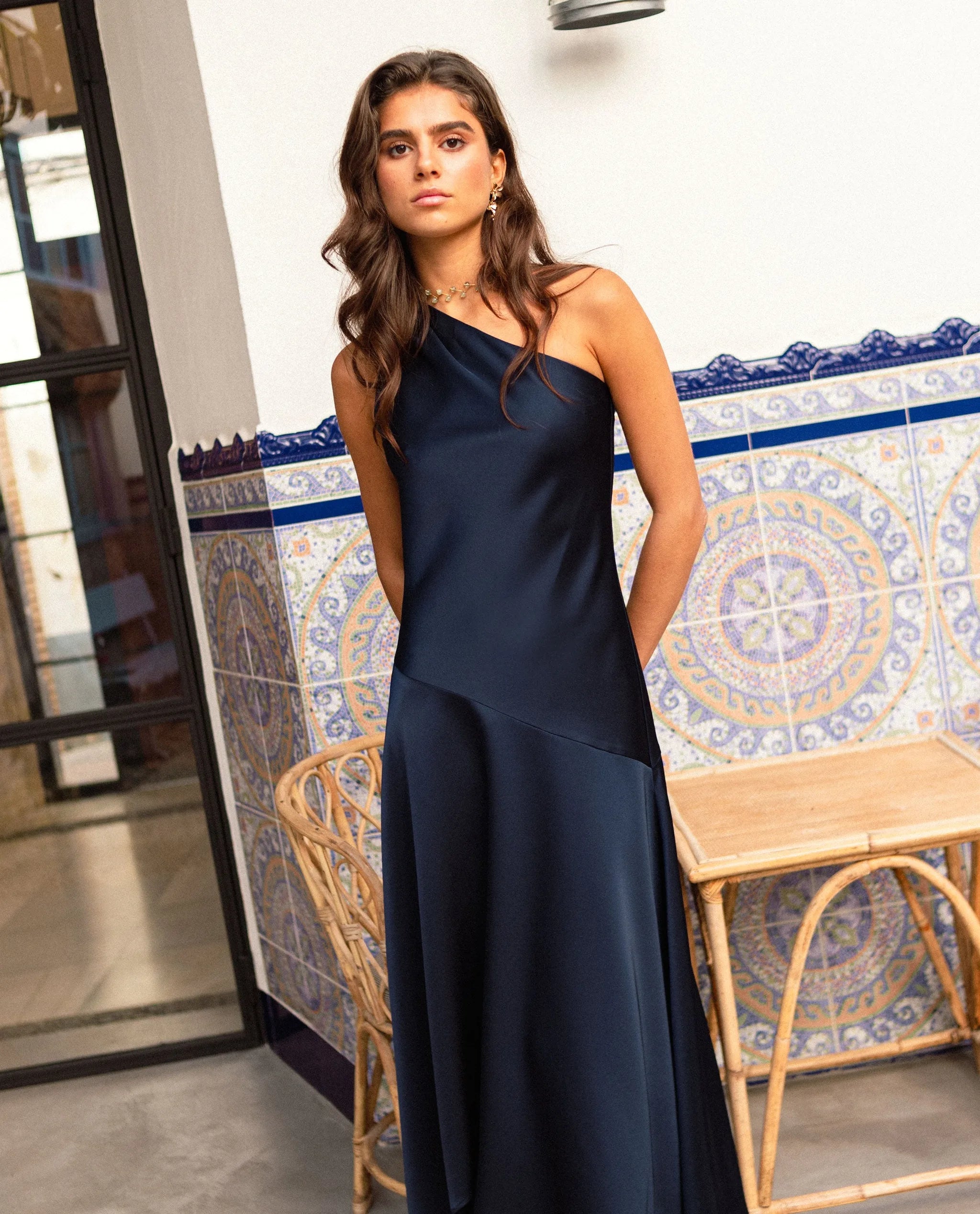 asymmetrical navy blue dress Asymmetrical High Neck Navy Blue Dress XL