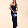 Vestido Midi Azul Marino Satinado Asimétrico | Invitadas THE-ARE