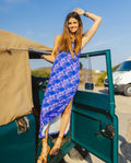SUNRISE DRESS : Green and Purple Printed Midi Dress : Summer Collection THE-ARE