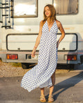 CRETA DRESS | White Halter Midi Dress with Open Back | THE-ARE Summer Collection
