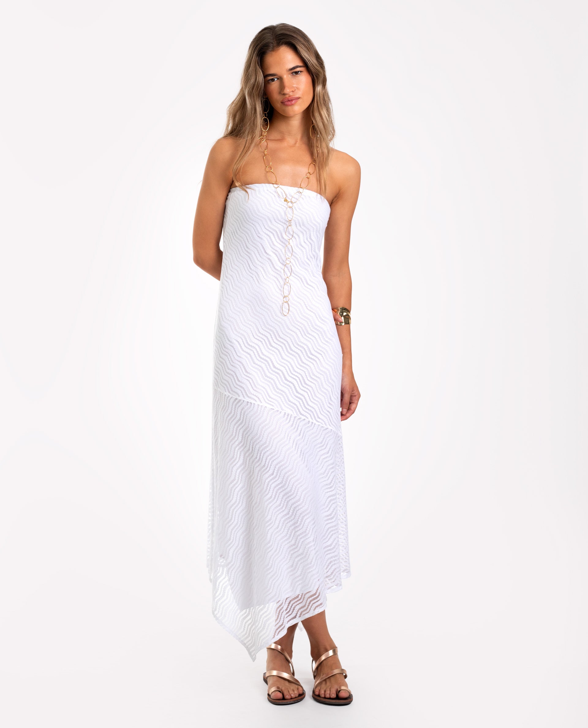 White Lace Strapless Dress