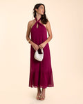 Vestido Plumeti Midi Ciruela con Volante | Invitadas THE-ARE