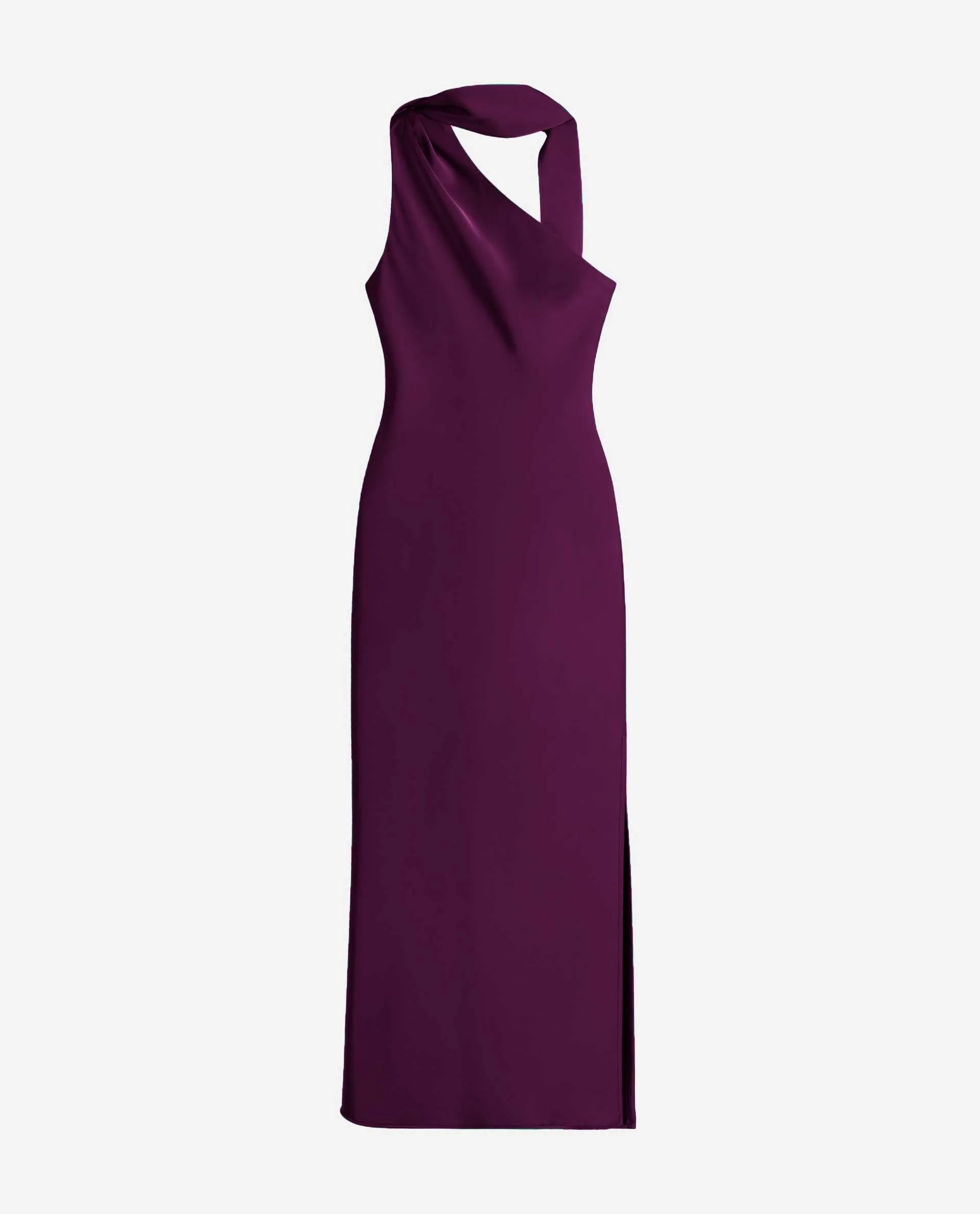 Asymmetrical Plum Midi Dress with Bow at the Neck | Guests THE-ARE Asymmetrical Plum Midi Dress with Bow at the Neck | Guests THE-ARE